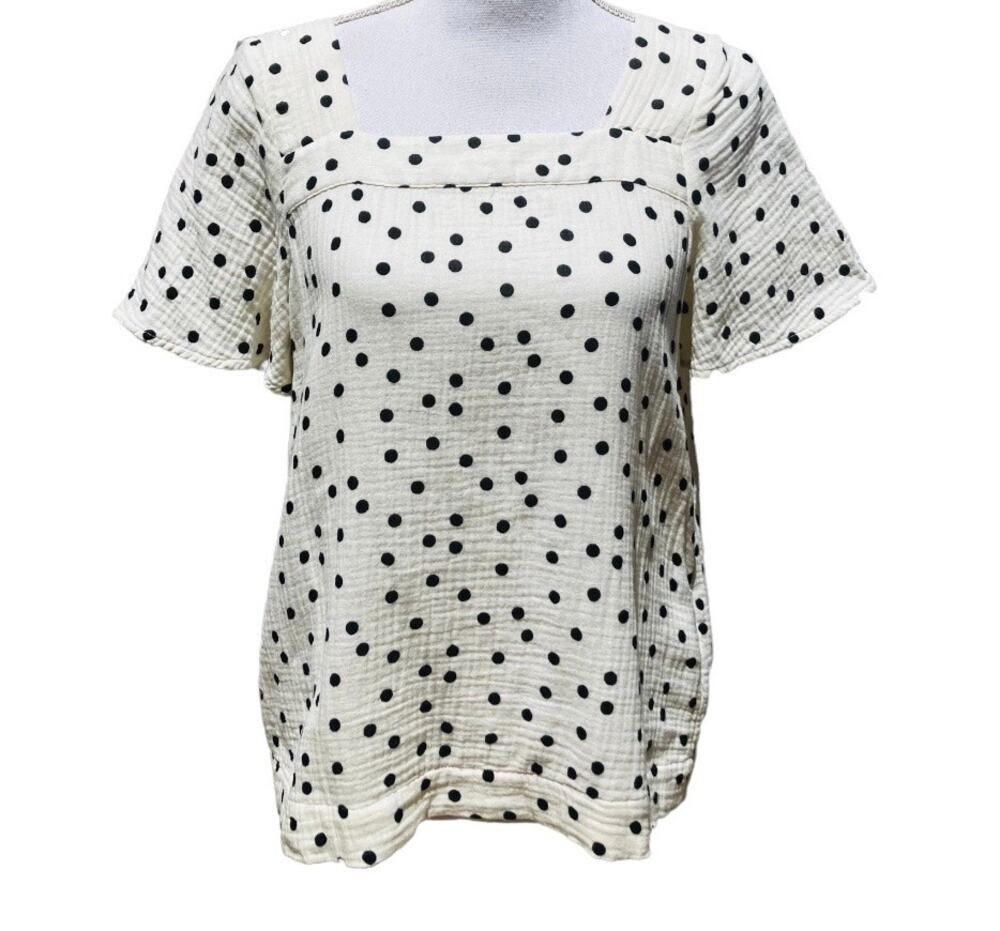 Madewell Cream Black Polka Dot Top Small